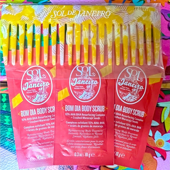 🌺 Sol de Janeiro Limited Edition Comb w/ 3x Bom Dia Body Scrub Sample Packets - Picture 1 of 1